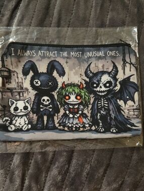Canvas Unisex Zipper Pouch Featuring Unusual Characters On A Gray Background
